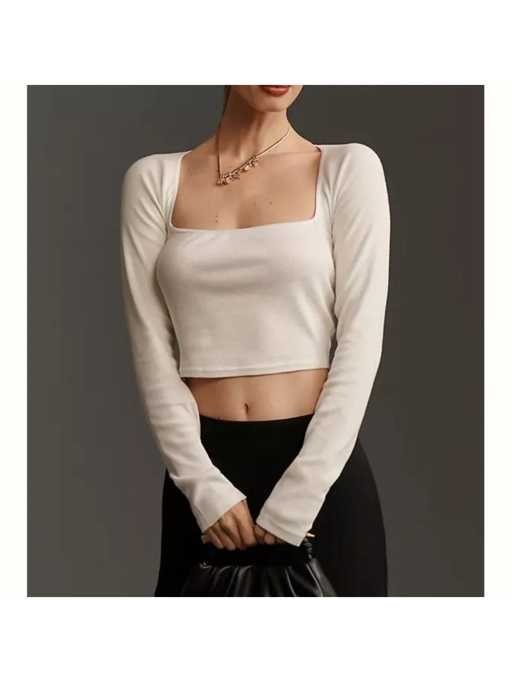 Anthropologie Long Sleeve Knit Crop Top Light Sand